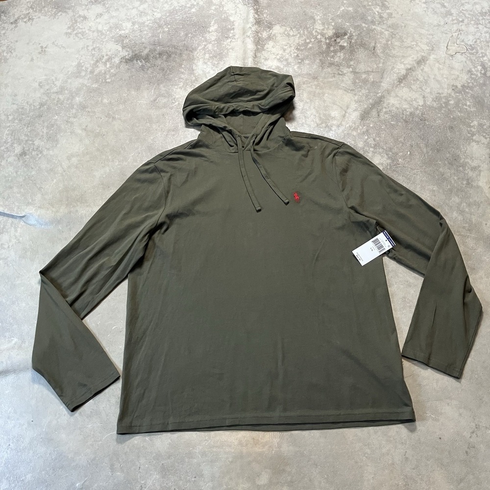 Polo Ralph Lauren Shirt Mens Size Large Green Hooded Logo Preppy Cotton